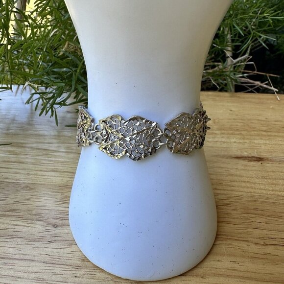 VTG‎ Art Deco Sterling Silver Filigree Panel Link Bracelet 6.25 Ornate 21.9 g - Picture 3 of 9